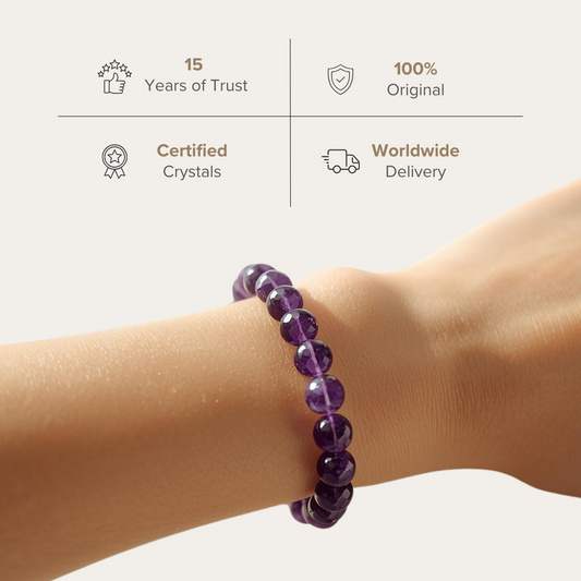 Amethyst Bracelet – Peace, Healing & Protection | 8mm & 10mm Beads