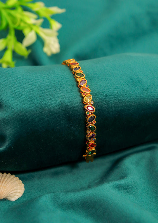 Bracelet in Multi-Color Stones with Gold Finish 7-Inch Adjustable Jewellery Elegant Statement Bracelet