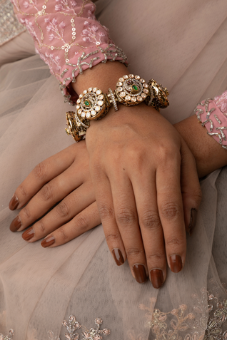 Green Kundan Kadas in Victorian Gold Finish Openable Size 2.4