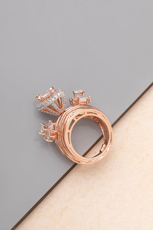 Cubic Zirconia Ring in White Rose Gold Finish Indian Size 17