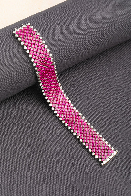 Invisible Setting Stone Bracelet White Rhodium Polish 7-Inch Elegant Jewellery