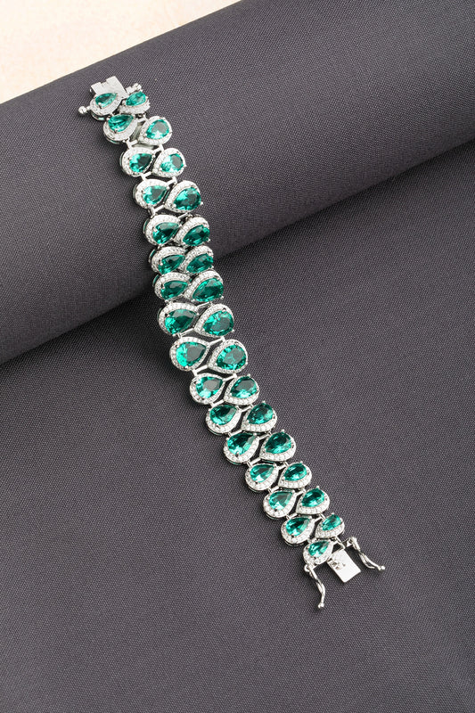 Cubic Zirconia Bracelet in White Rhodium with Sea Green Stone 6.5-Inch Elegant Jewellery
