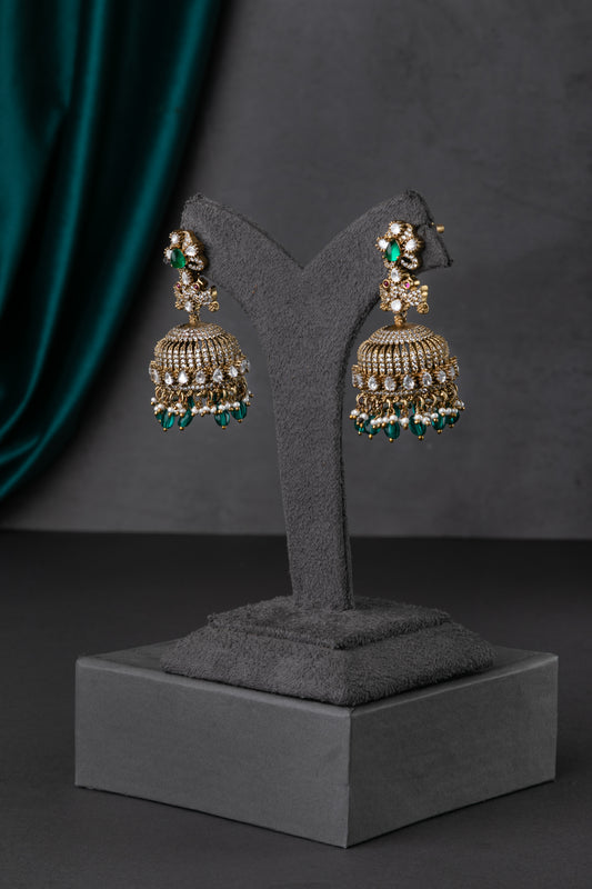 CUBIC ZIRCONIA / VICTORIAN EARRINGS / INDO WESTERN / JHUMKA