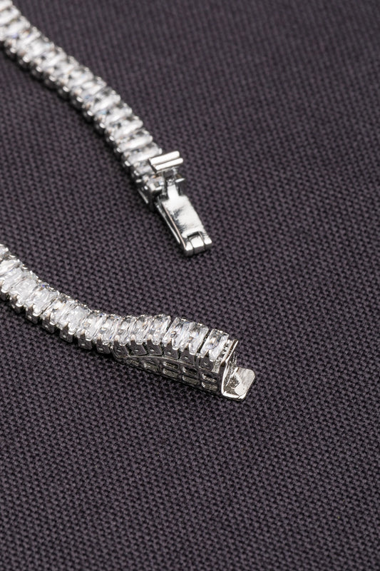 Baguette Stone Bracelet White Rhodium Polish 6.5-Inch Elegant Jewellery