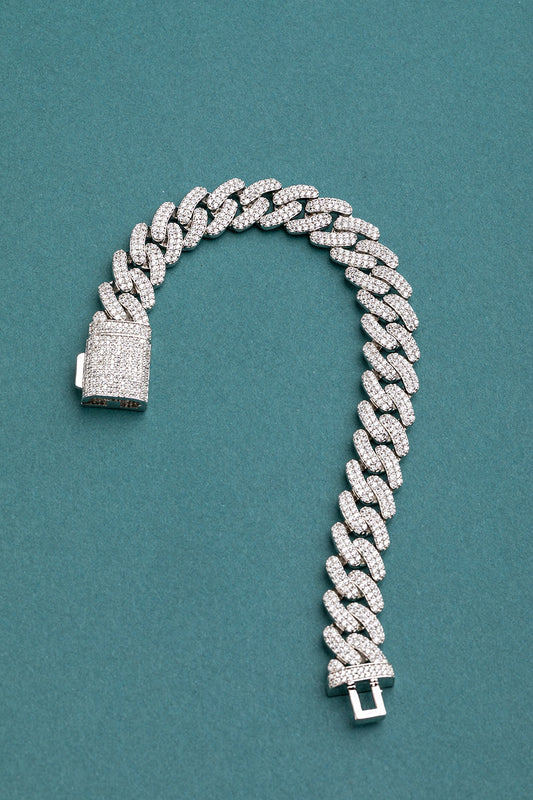 Cubic Chain Bracelet in White Rhodium Polish 8-Inch Elegant Jewellery