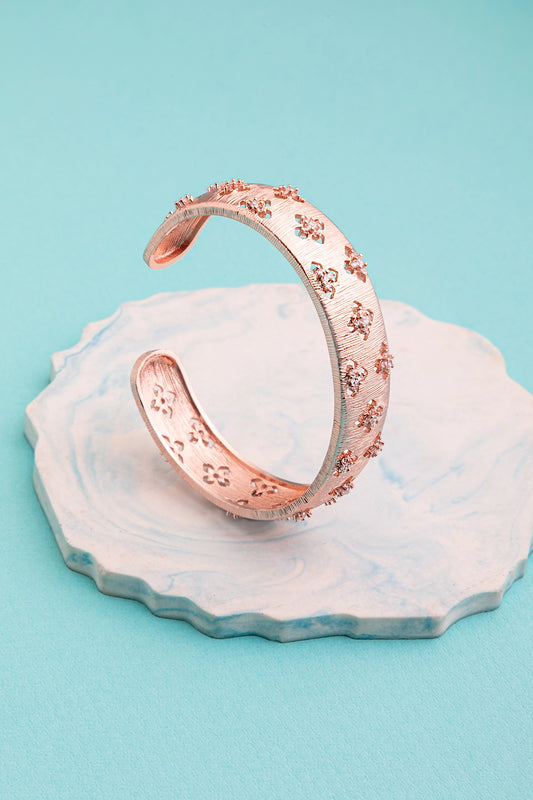 Cubic Zirconia Bracelet in Rose Gold Polish Flexible Fit Elegant Jewellery (kada style)