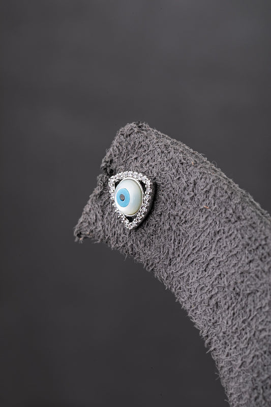 Evil Eye Pendant White Rhodium Finish Adjustable Chain 0.5 Inches