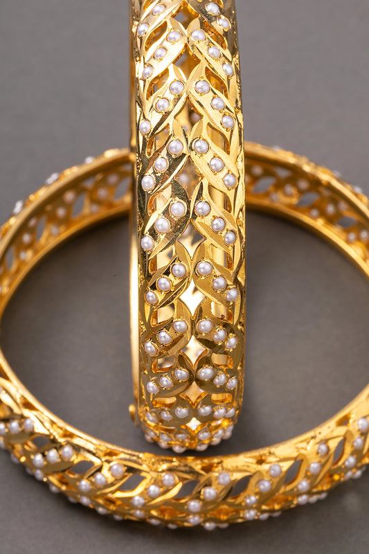 Amritsari Pearl-Studded Bangles Gold Polish Openable Design Sizes 2.4,2.6 & 2.8