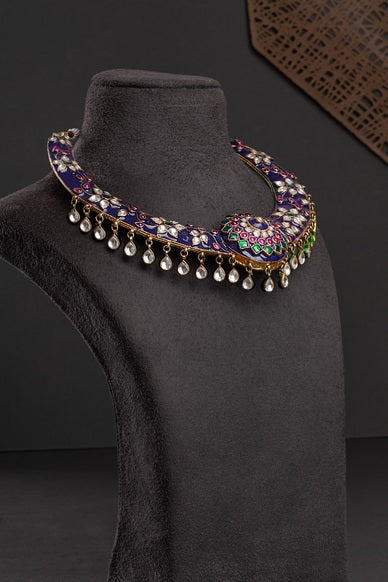 Traditional Rajasthani Meenakari Jadau Kundan Hasli Multi-Colored Stones Gold Polish Adjustable Thread