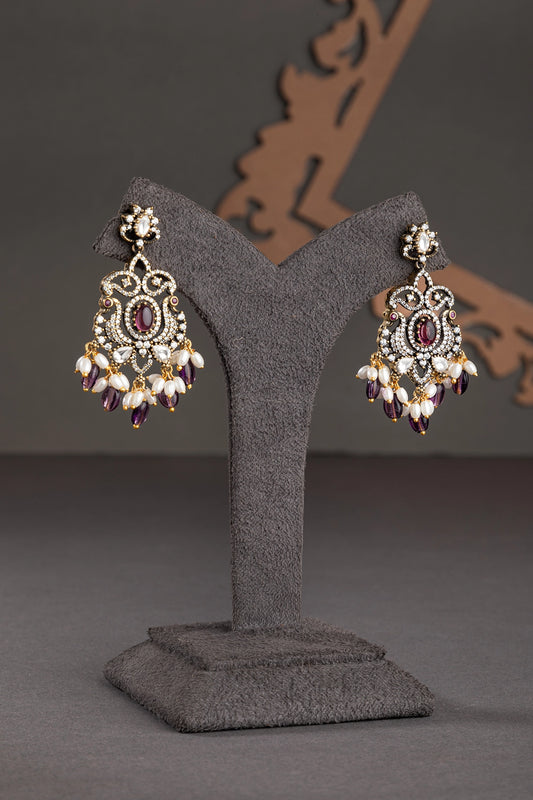 Victorian Kundan Pendant with Amethyst-Coloured Beads 18-Inch Adjustable Jewellery Elegant Traditional Jewellery