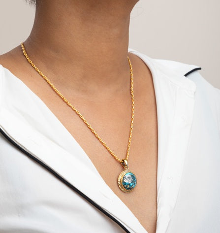 Brass Necklace with Turquoise Stone Gold Polish Finish Adjustable 2 Inches