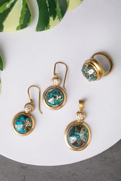 Brass Necklace with Turquoise Stone Gold Polish Finish Adjustable 3 Inches