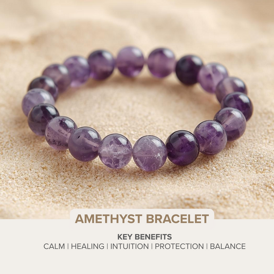 Amethyst Bracelet – Peace, Healing & Protection | 8mm & 10mm Beads