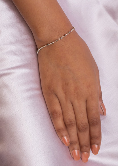 Pyrite Beads Bracelet Knotted in Silver Wire  7-Inch Adjustable Jewellery  Handcrafted Elegant Bracelet