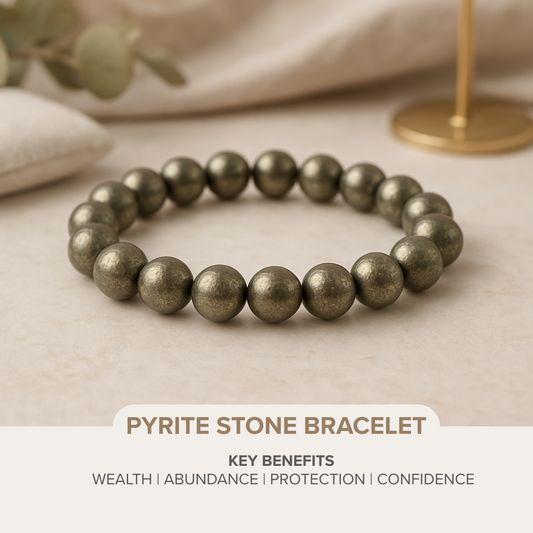 Natural Pyrite Bracelet – Wealth, Luck & Protection | 8mm & 10mm Beads