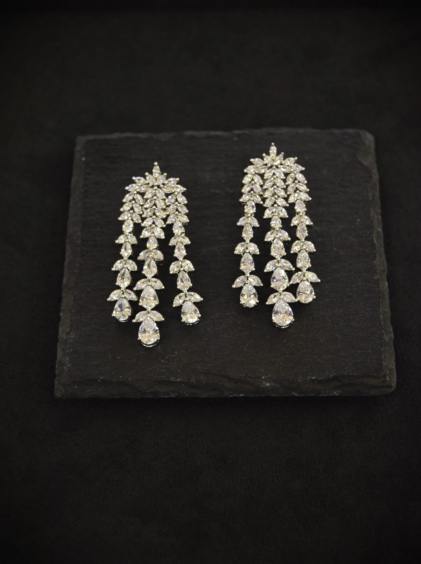 American Diamond Necklace Set with Earrings & Ring  White Rhodium Polish  Adjustable Links