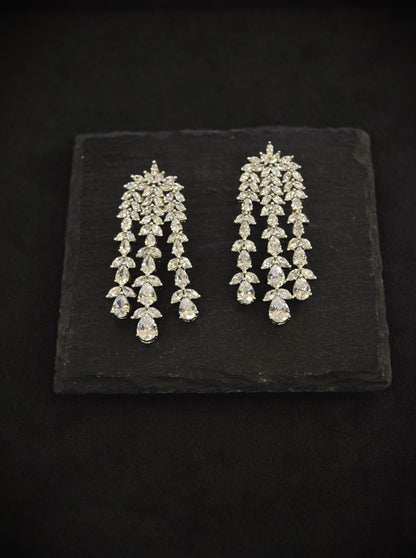 American Diamond Necklace Set with Earrings & Ring  White Rhodium Polish  Adjustable Links