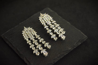 American Diamond Necklace Set with Earrings & Ring  White Rhodium Polish  Adjustable Links