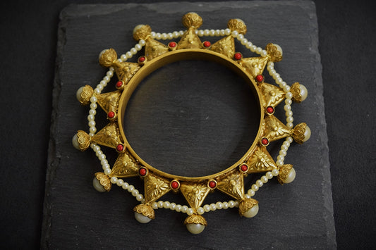 Bohemian Gokru Kada in Coral Matt Gold Polish Size 2.6 Non-Openable