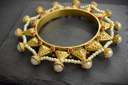 Bohemian Gokru Kada in Coral  Matt Gold Polish  Size 2.6  Non-Openable