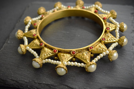 Bohemian Gokru Kada in Coral  Matt Gold Polish  Size 2.6  Non-Openable