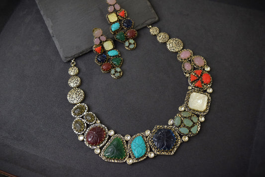 Real Silver Kolhapuri Limboli Beads Necklace  Silver Oxidised Polish  Adjustable Thread  Multi-Colored