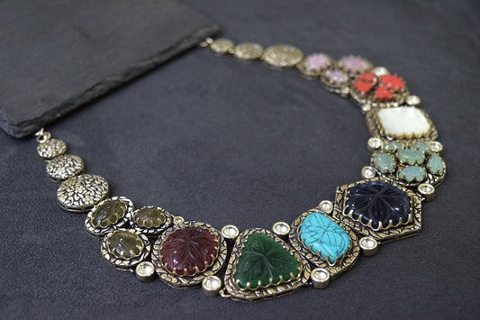 Real Silver Kolhapuri Limboli Beads Necklace Silver Oxidised Polish Adjustable Thread Multi-Colored