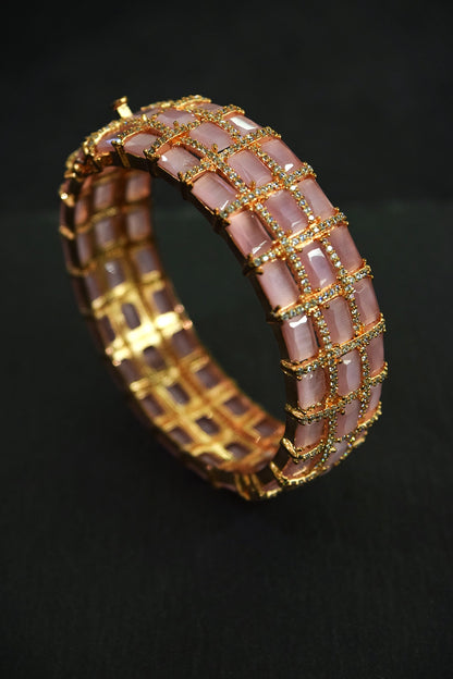 Single Pastel Pink Stone Kada with Cubic Zirconia  Antique Rosegold Polish  Openable  Size 2.4