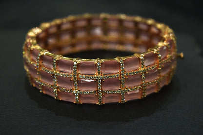Single Pastel Pink Stone Kada with Cubic Zirconia  Antique Rosegold Polish  Openable  Size 2.4