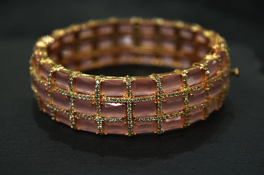 Single Pastel Pink Stone Kada with Cubic Zirconia  Antique Rosegold Polish  Openable  Size 2.4