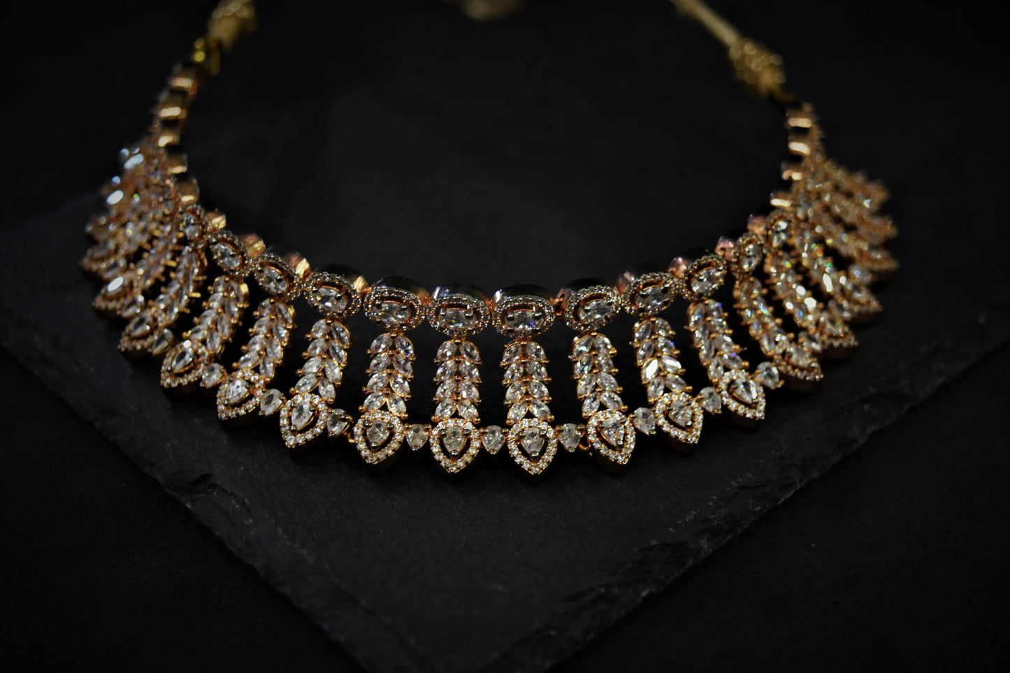 Mini Diamond Choker Necklace  Rose Gold Polish  Adjustable Thread  Elegant Jewellery for Special Occasions