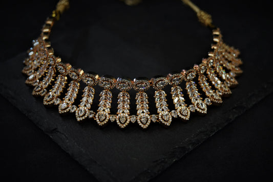 Mini Diamond Choker Necklace  Rose Gold Polish  Adjustable Thread  Elegant Jewellery for Special Occasions