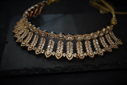 Mini Diamond Choker Necklace  Rose Gold Polish  Adjustable Thread  Elegant Jewellery for Special Occasions