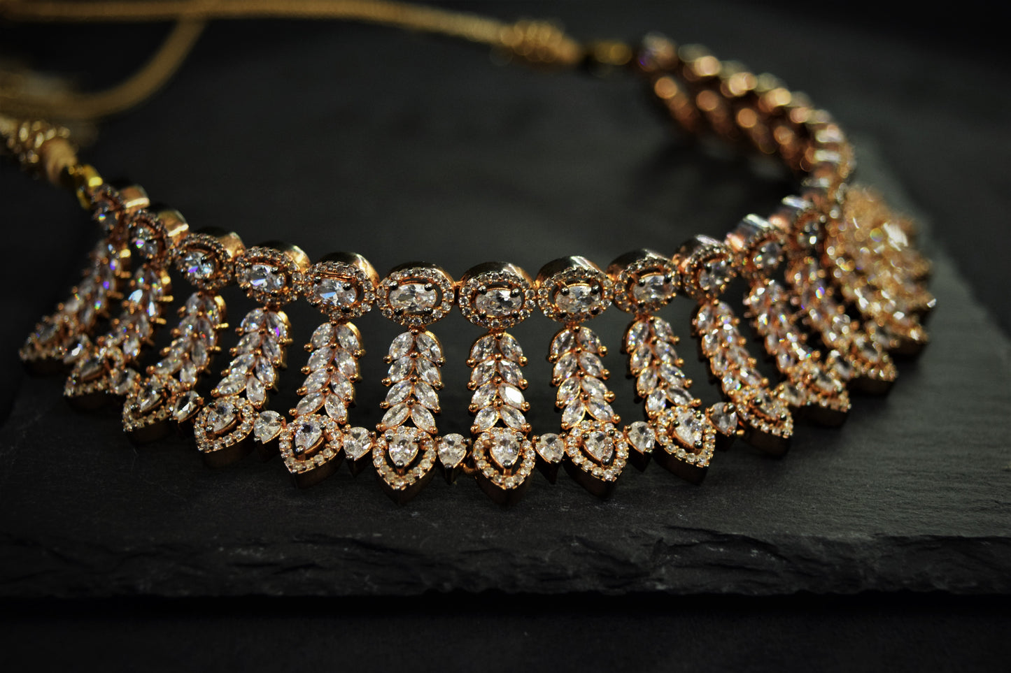 Mini Diamond Choker Necklace  Rose Gold Polish  Adjustable Thread  Elegant Jewellery for Special Occasions