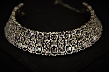 Mini Diamond Choker Necklace  White Rhodium Polish  Adjustable Links  Elegant Jewellery for All Occasions