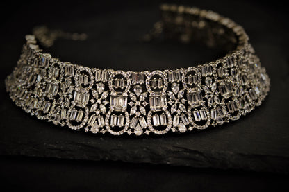 Mini Diamond Choker Necklace  White Rhodium Polish  Adjustable Links  Elegant Jewellery for All Occasions