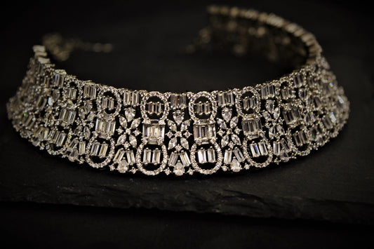 Mini Diamond Choker Necklace  White Rhodium Polish  Adjustable Links  Elegant Jewellery for All Occasions