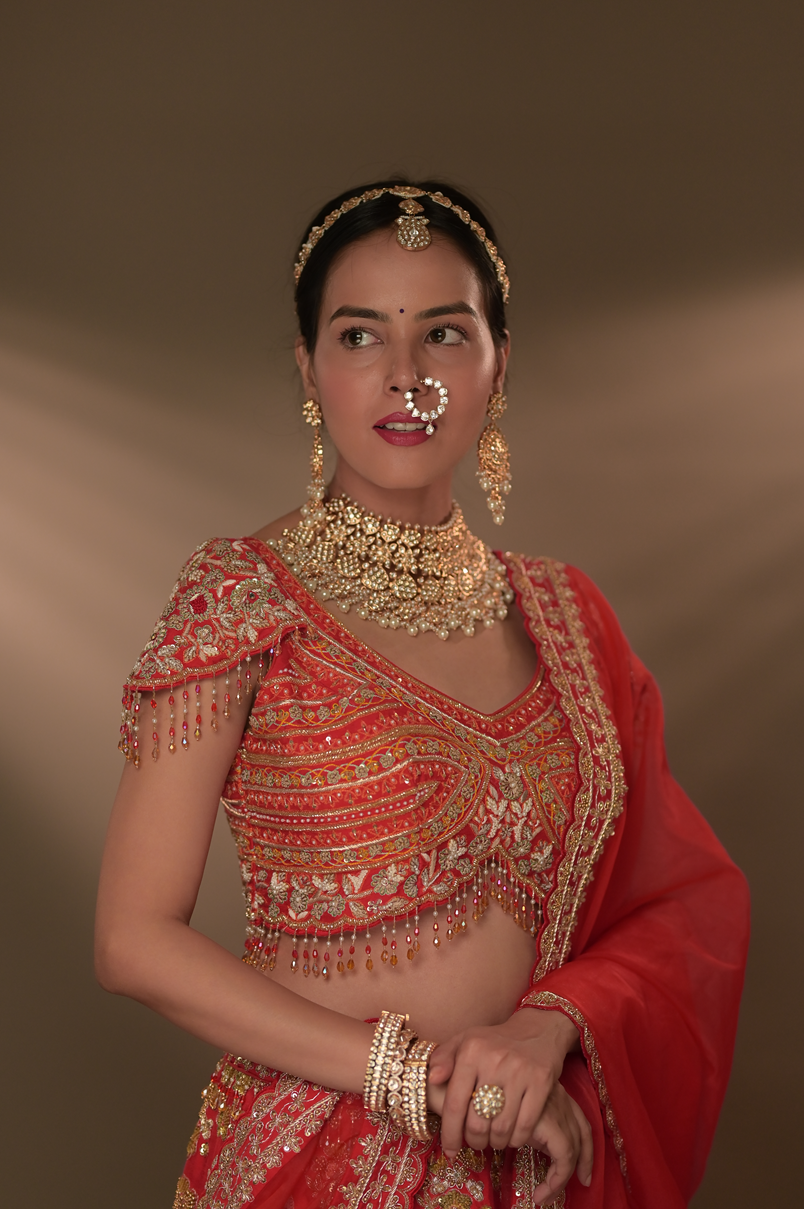 Kundan Choker Necklace with White Stone Accents & Beads  Gold Polish  Adjustable Thread