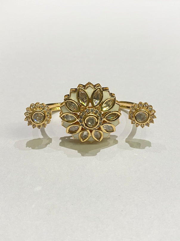 Kundan Ring with White Enamel  Gold Finish  Adjustable Size