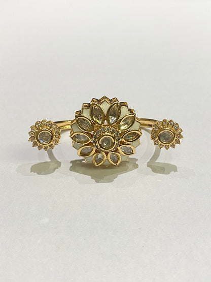 Kundan Ring with White Enamel  Gold Finish  Adjustable Size