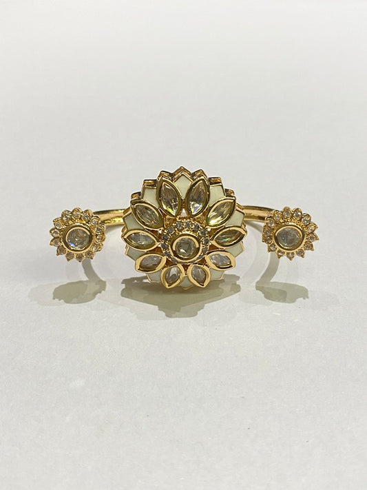Kundan Ring with White Enamel  Gold Finish  Adjustable Size