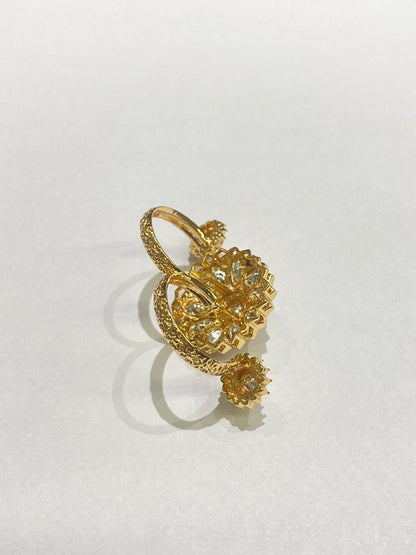 Kundan Ring with White Enamel  Gold Finish  Adjustable Size