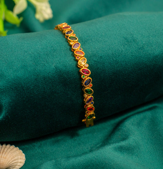 Bracelet in Multi-Color Stones with Gold Finish 7-Inch Adjustable Jewellery Elegant Statement Bracelet