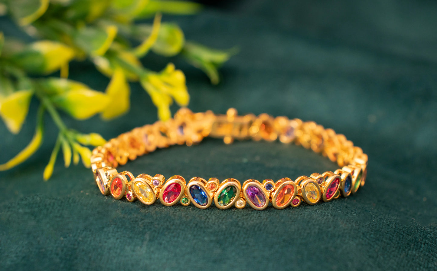 Bracelet in Multi-Color Stones with Gold Finish  7-Inch Adjustable Jewellery  Elegant Statement Bracelet