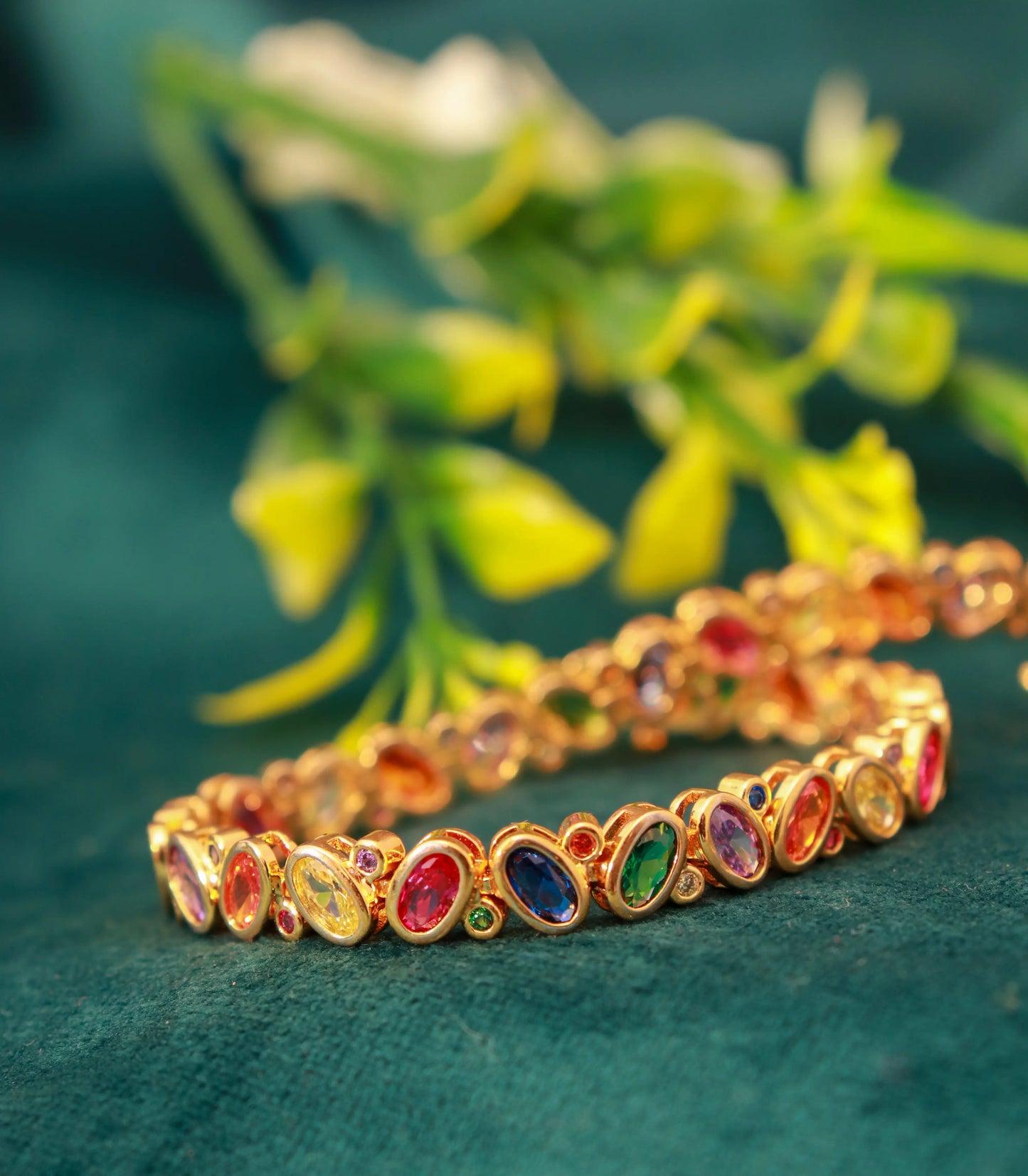 Bracelet in Multi-Color Stones with Gold Finish  7-Inch Adjustable Jewellery  Elegant Statement Bracelet