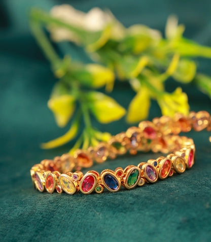 Bracelet in Multi-Color Stones with Gold Finish  7-Inch Adjustable Jewellery  Elegant Statement Bracelet