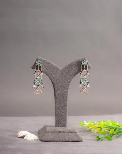 American Diamond Choker with Mint Green Stone  Black Rhodium Polish  14-Inch Adjustable Thread