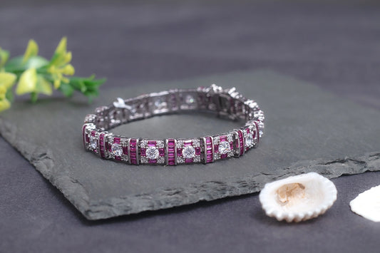 White Rhodium Bracelet in Pink Color 7-Inch Elegant Jewellery