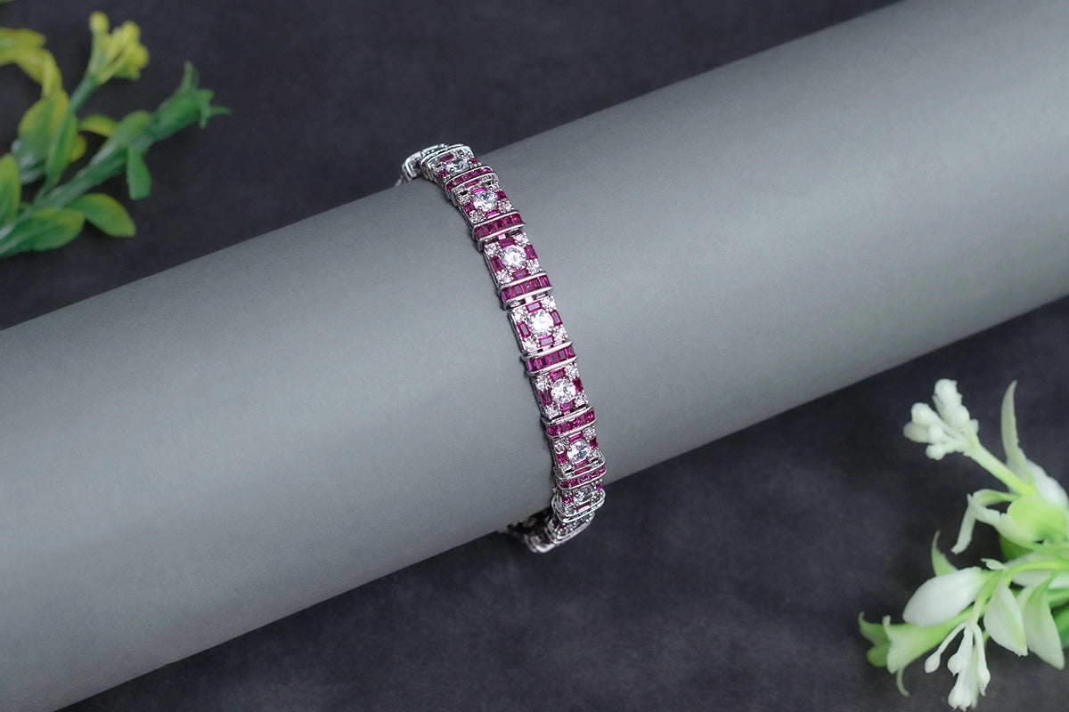 White Rhodium Bracelet in Pink Color  7-Inch Elegant Jewellery
