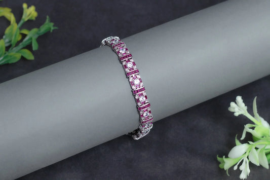 White Rhodium Bracelet in Pink Color  7-Inch Elegant Jewellery